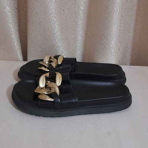Slides flatform slippers size 36 used with decorative gold chain