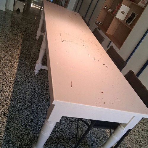 Wooden white dining table with drawers used