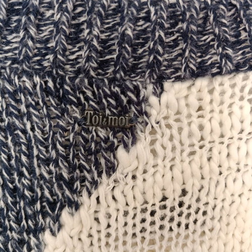 Chunky knit sweater blue white Toi&Moi like new