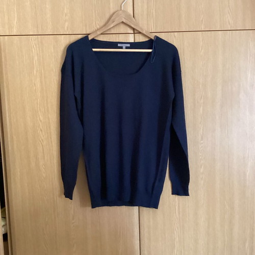 Uterqüe Navy Blue Wool and Silk Blouse Size M like new