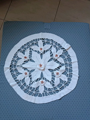 Table linen used handmade beige doily