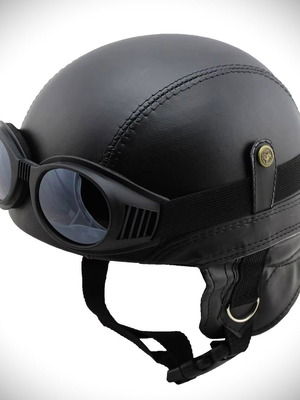 Motorcycle Helmet with Glasses Replica of Interwar Pilot Style Size L