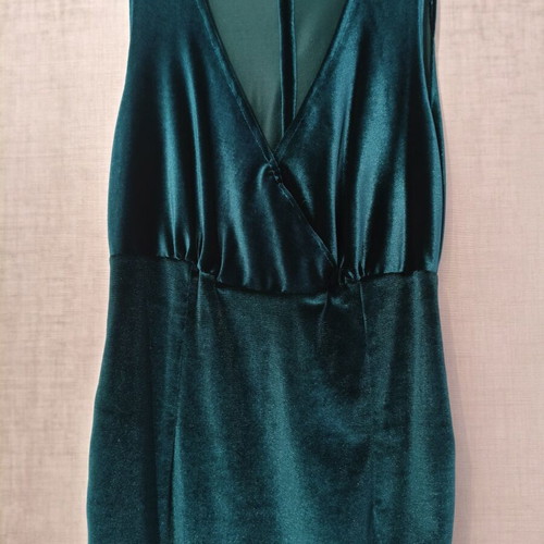 Handmade velvet mini dress emerald green S/M new