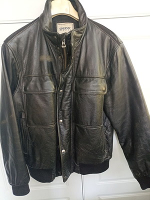 Geox Vintage Leather Bomber Jacket used, size 50, black cowhide