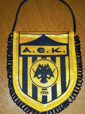 Λάβαρο ΑΕΚ μεταχειρισμένο, διπλής όψης, δεκαετίας 80, 10,5x11,5 εκ.