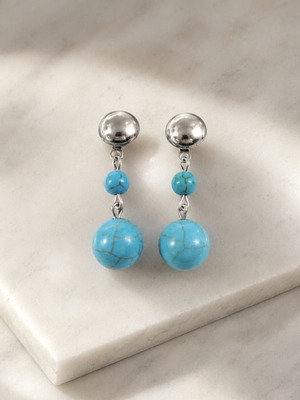 Steel earrings with turquoise stones, new