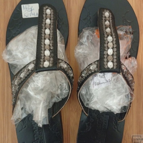 Leather flat sandals size 37 with beads new
