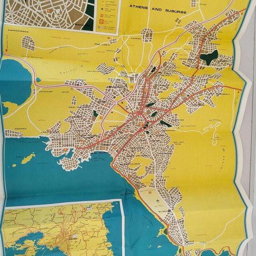 Shell Athens Touring Map used, 1960s-70s