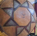 Leather pouf used, height 45 cm, diameter 50 cm, handmade Tunisia