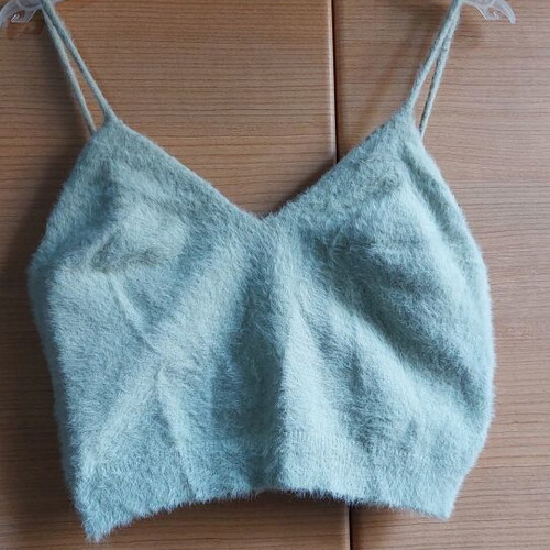 Fluffy Mint Knit Crop Top Shein like new, turquoise, size S