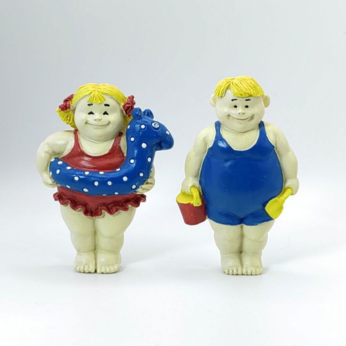 Vintage Ceramic Fridge Magnets Girl and Boy with Swimsuits like new