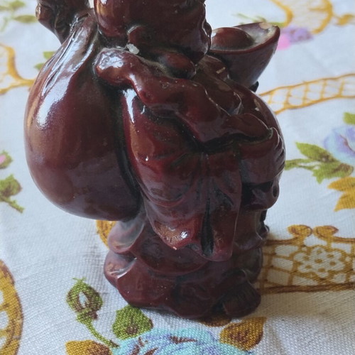Decorative Budai statue used, 9cm, burgundy lacquer finish