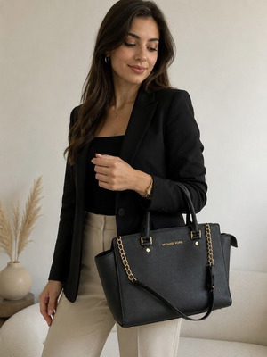 Michael Kors handbag like new, black saffiano with gold details