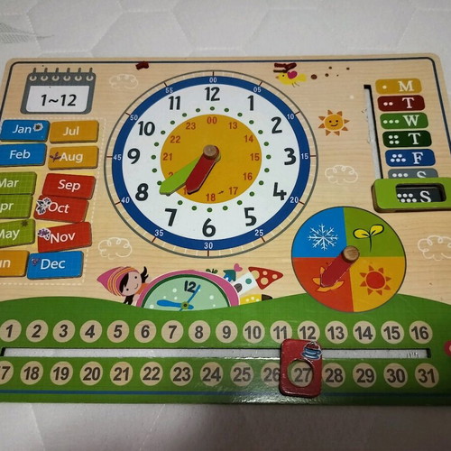 Wooden educational toys like new, board, clock and magnetic letters