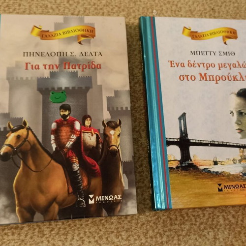 Children's books used, Pigi tou Patrida and Ena Dentro Megalonei sto Brooklyn