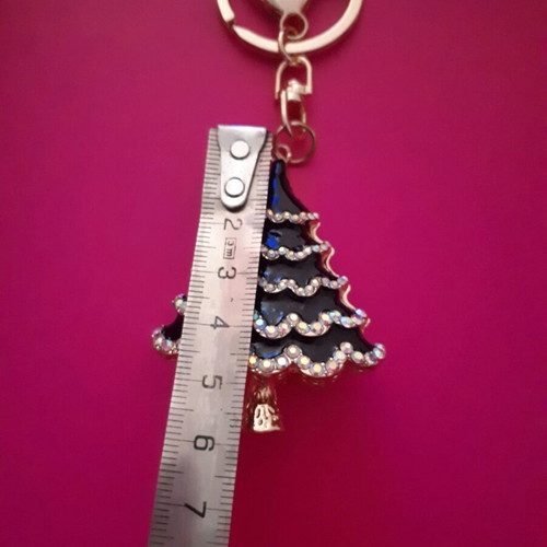 Keychain bag new, black Christmas tree with rhinestones