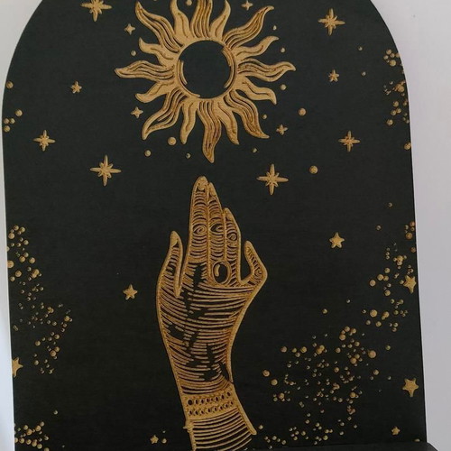 Wooden Handmade Wall Shelf with Mystical Sun and Moon Design like new