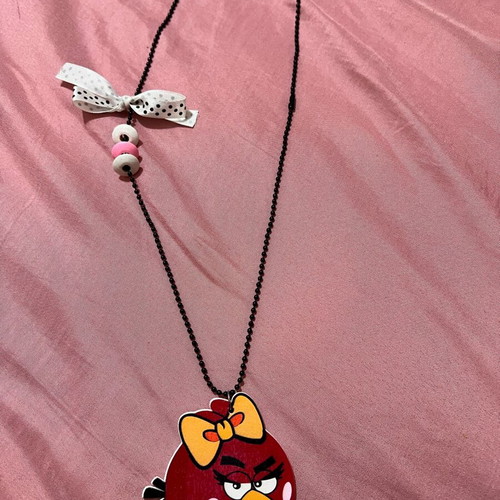 Angry Birds Red Bird wooden pendant necklace like new