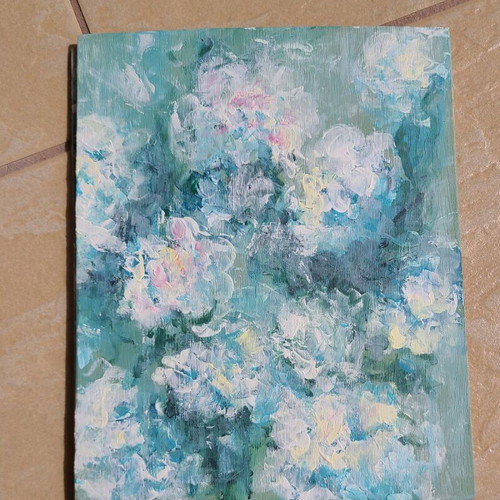 Artwork with abstract flowers on wood made to order, handmade