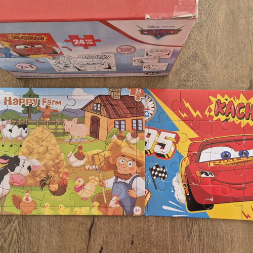 Cars and Farm puzzles 24 pieces used, set of 2