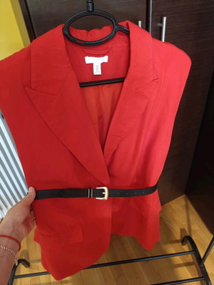 H&M vest with belt new, red, linen and cotton, size M