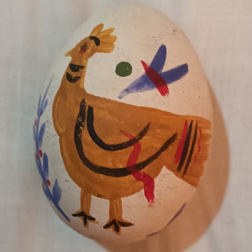 Easter decorative egg like new, stone with rooster design