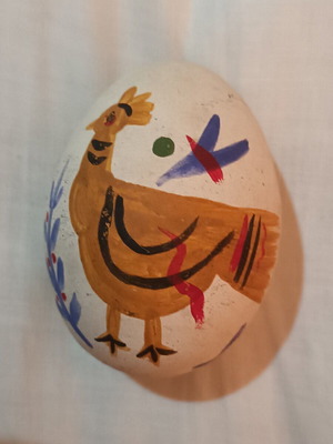 Easter decorative egg like new, stone with rooster design