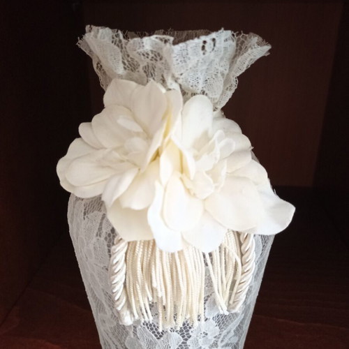 Vintage handmade decorative vase with lace
