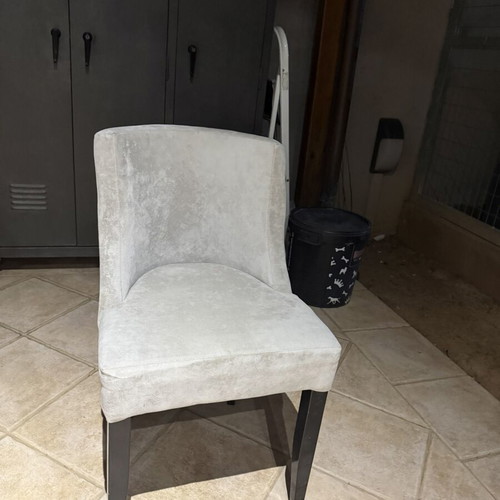 Velvet armchair used, gray beige comfortable