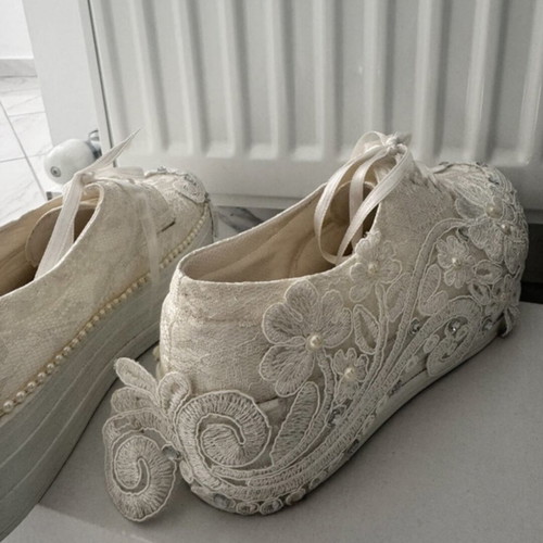 Bridal shoes used with lace and pearls size 36