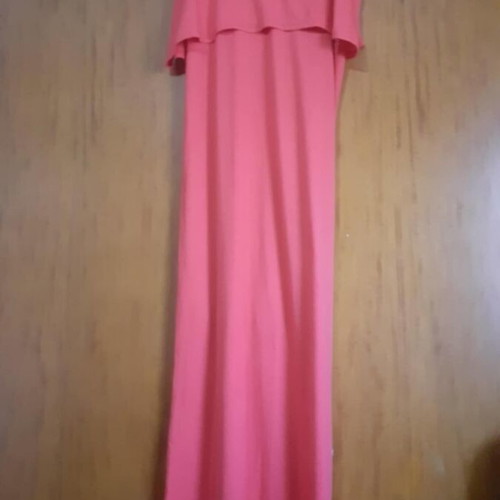 Maxi dress like new coral jersey with ruffles and thin straps