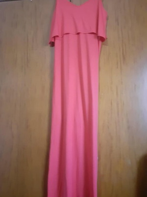 Maxi dress like new coral jersey with ruffles and thin straps