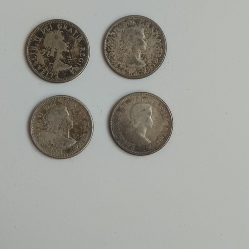 Canadian 10 Cents Coins Set refurbished, silver, 4 pieces