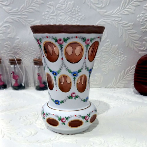 Chech Bohemian table vase like new with cut glass technique