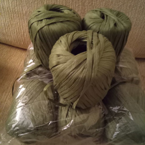 Yarn for bag knitting, cotton, dark green, 9 skeins, new