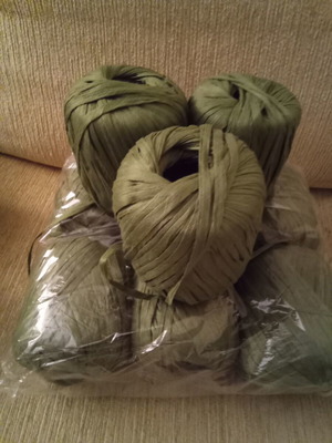 Yarn for bag knitting, cotton, dark green, 9 skeins, new