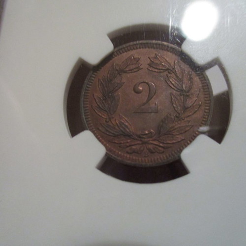Switzerland 2 rappen 1893 NGC MS65 RB used
