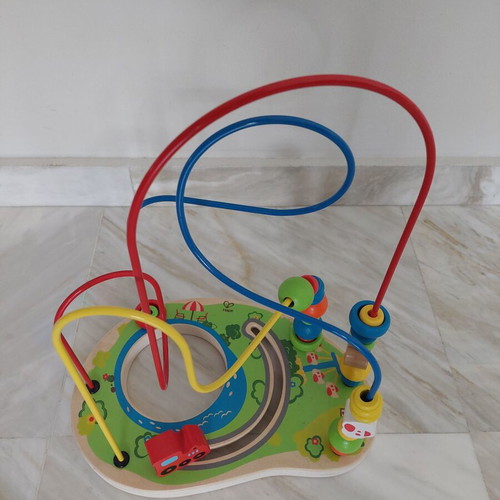 Hape wooden labyrinth like new with wooden beads and rings