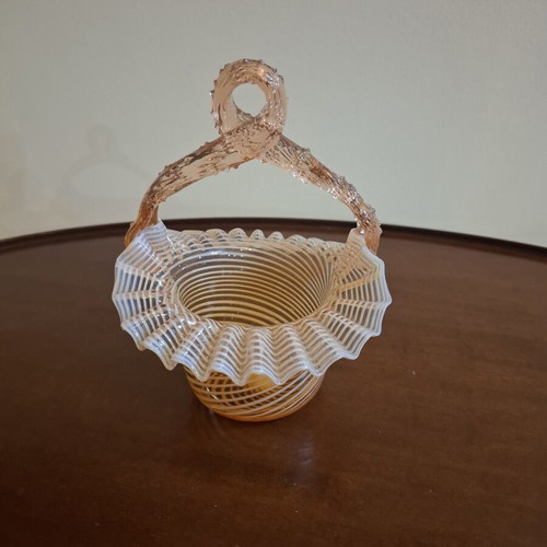 Vintage Opalescent Art Glass Basket like new, Victorian style