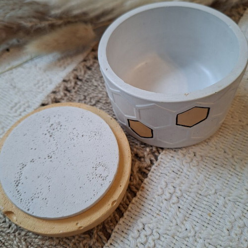 Plaster jar with lid handmade, acrylic painted
