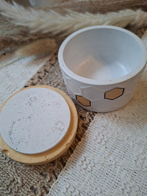 Plaster jar with lid handmade, acrylic painted