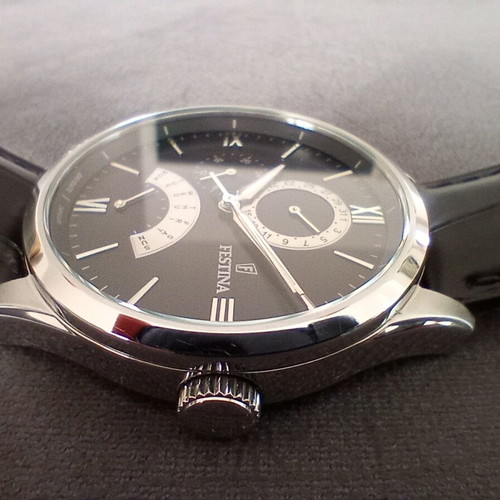 Festina Retrogade men's watch new, black and silver