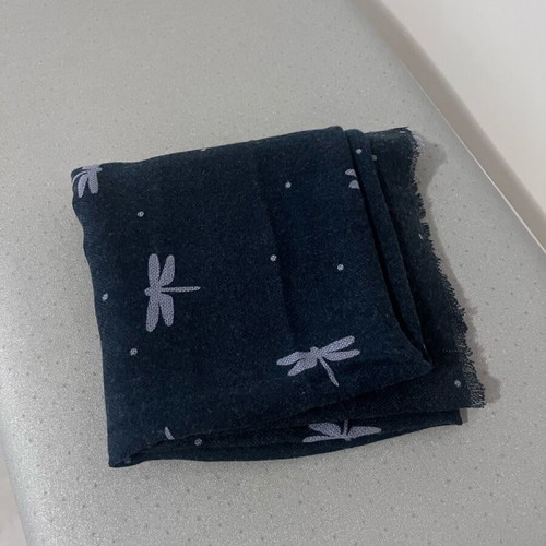 Scarf with dragonflies in blue color like new, thin fabric