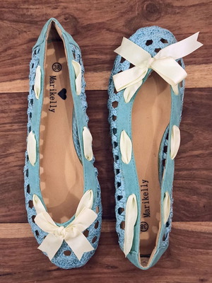 Knitted ballerinas new, turquoise with suede details