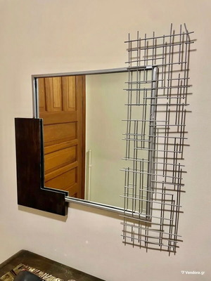 Modern metal mirror used brown wood style with silver color