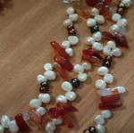 Triple necklace like new with pearls, hematite and amber chips