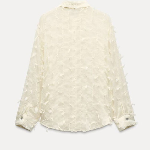 Zara women's semi-transparent shirt with feather effect, new, size L