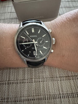 Fossil men's watch used, black leather strap, 10ATM
