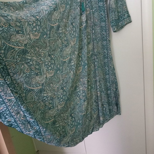 Summer silk dress like new, petrol-green-beige pattern, sizes M-L