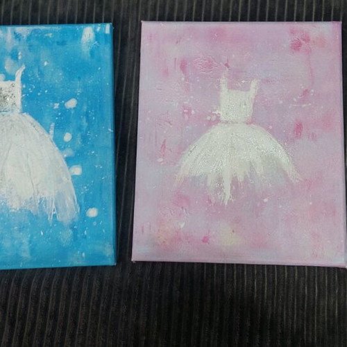 Set of used art prints with dresses
